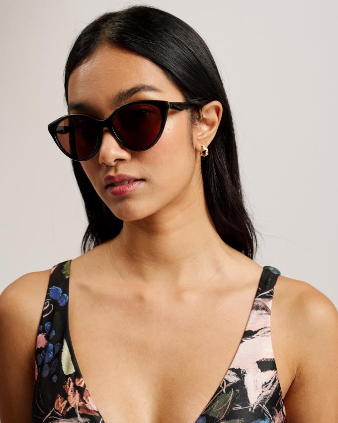 Lunette de Soleil Ted Baker Cat Eye Acetate Frame Noir Femme | VKV-36534505